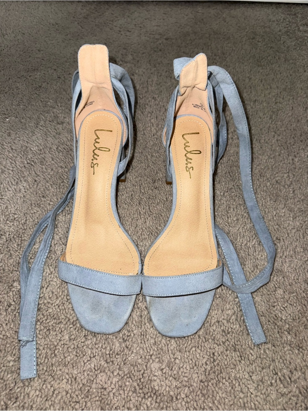 Lulu's Baby Blue Suede Lace-Up Block Heel Sandals